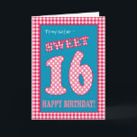 Red Check Polkas Sweet 16th Birthday for Sister Invitation<br><div class="desc">A Sweet 16th Birthday Card for a Sister,  with a pretty,  retro feel. The letters,  numbers and border are in red and white check gingham and polka dots on a denim blue background. You can change the inside message if you wish.</div>