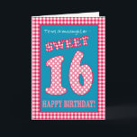 Red Check Polkas Sweet 16th Birthday Granddaughter Invitation<br><div class="desc">A Sweet 16th Birthday Card for a Grandaughter,  with a pretty,  retro feel. The letters,  numbers and border are in red and white check gingham and polka dots on a denim blue background. You can change the inside message if you wish.</div>