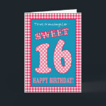 Red Check Polkas Sweet 16th Birthday Granddaughter Invitation<br><div class="desc">A Sweet 16th Birthday Card for a Grandaughter,  with a pretty,  retro feel. The letters,  numbers and border are in red and white check gingham and polka dots on a denim blue background. You can change the inside message if you wish.</div>