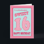 Red Check Polkas Sweet 16th Birthday Granddaughter Invitation<br><div class="desc">A Sweet 16th Birthday Card for a Granddaughter,  with a pretty,  retro feel. The letters,  numbers and border are in red and white check gingham and polka dots on a sky blue background. You can change the inside message if you wish.</div>