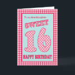 Red Check Polkas Sweet 16th Birthday Granddaughter Invitation<br><div class="desc">A Sweet 16th Birthday Card for a Granddaughter,  with a pretty,  retro feel. The letters,  numbers and border are in red and white check gingham and polka dots on a sky blue background. You can change the inside message if you wish.</div>