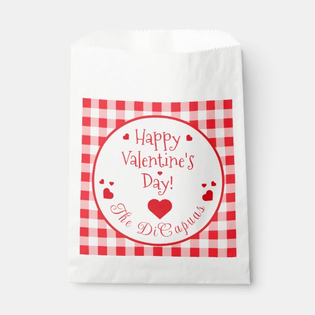 Red Check Red Hearts Valentine's Day Favour Bags (Front)