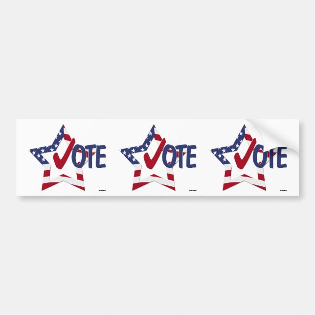 Red Check VOTE with US Flag Star Bumper Sticker (Front)