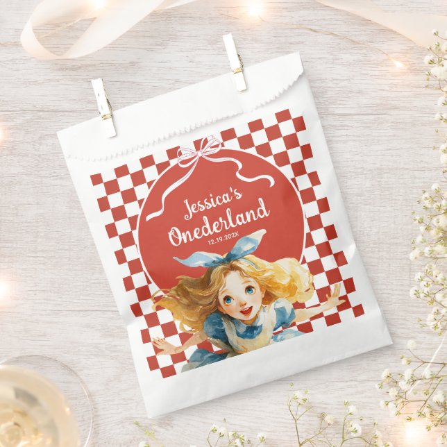Red Checkered Alice in ONEDERLAND 1st Birthday  Favour Bags (Clipped)