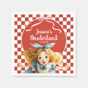 Red Checkered Alice in ONEDERLAND 1st Birthday Napkin