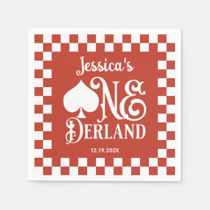Red Checkered Alice in ONEderland 1st Birthday Napkin
