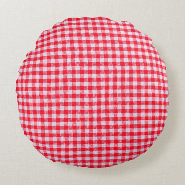Red checkered fabric closeup , tablecloth texture round cushion (Front)