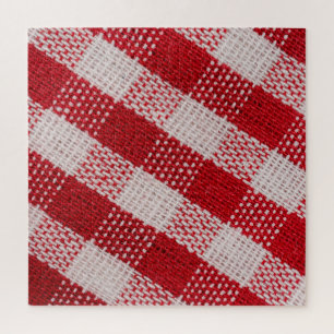 Red checkered: fabric tablecloth texture. jigsaw puzzle