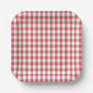 Red Checkered gingham tablecloth pattern bbq Paper Plate