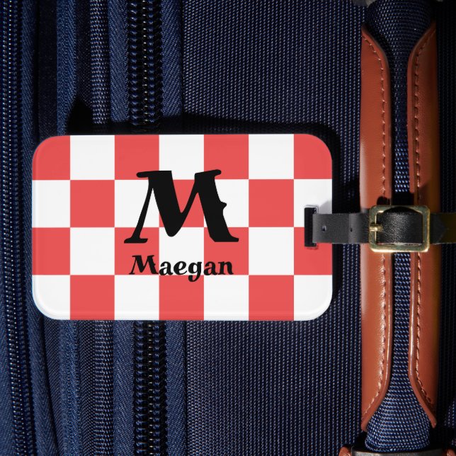 Red Checkered Pattern Background Luggage Tag (Front Insitu 4)