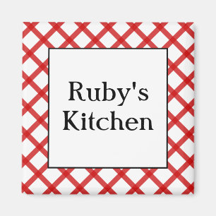 Red Checks Custom Kitchen Saying Magnet