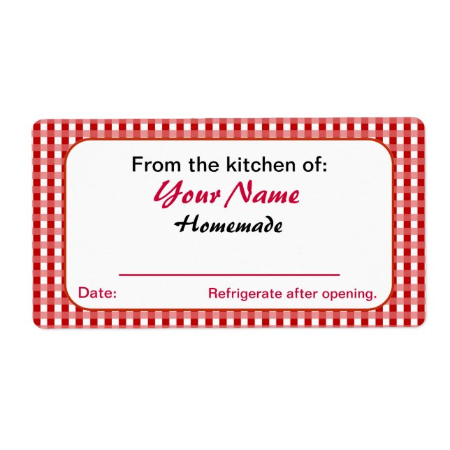 Red Checks Personalised Pickle Canning Jar Labels (Front)