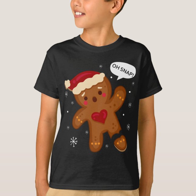 Red Cheeks Oh Snap Broken Gingerbread Santa T-Shirt (Front)