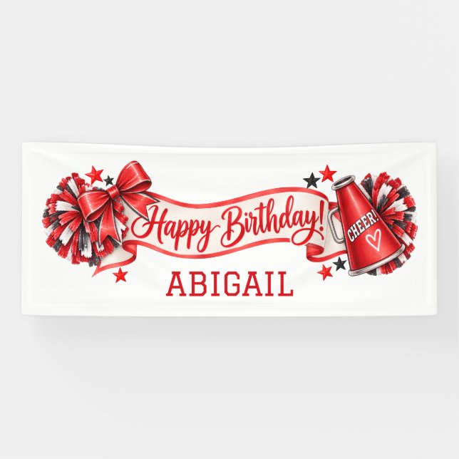 Red Cheer Personalised Name Birthday Party Banner (Horizontal)
