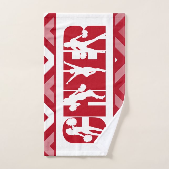 Red Cheer Typography Girl's Silhouette Modern Text Hand Towel (Hand Towel)