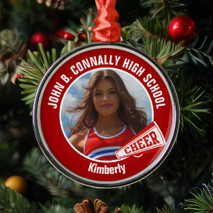 Red Cheerleader Photo High School Christmas Metal Tree Decoration