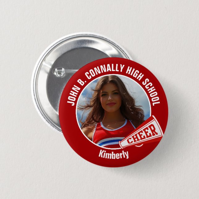 Red Cheerleader Photo High School Spirit Cheer 6 Cm Round Badge (Front & Back)