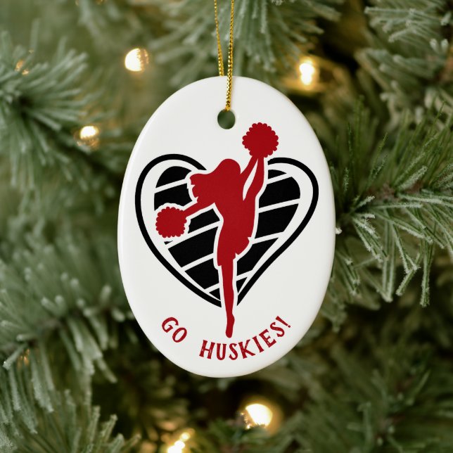 Red Cheerleader Team Name Ceramic Ornament (Tree)