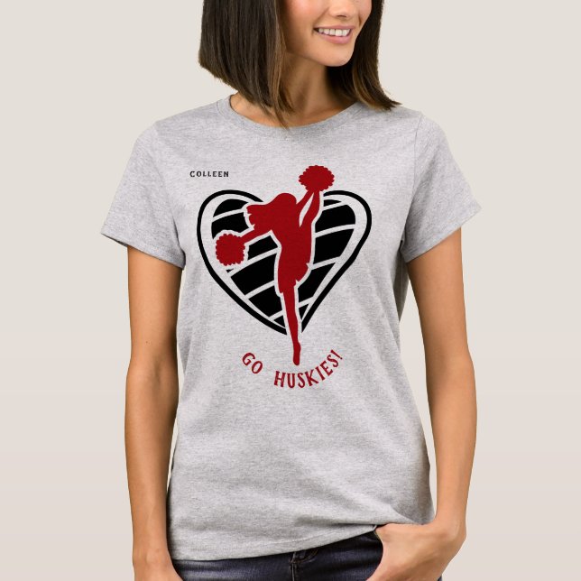 Red Cheerleader Team Name T-Shirt (Front)