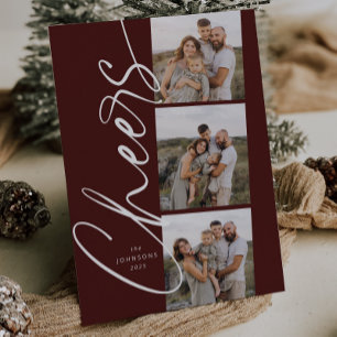 Red Cheers Minimal Modern Elegant Script Christmas Holiday Card