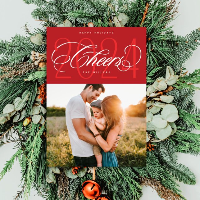 Red Cheers to 2024 Christmas Holiday Photo Card (Creator Uploaded)