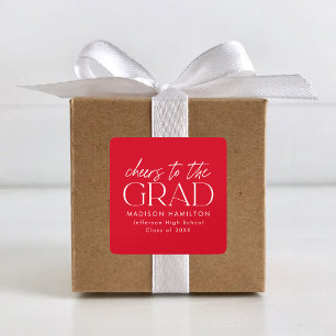 Red   Cheers to the Grad Graduation Square Sticker