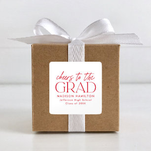Red   Cheers to the Grad Graduation Square Sticker