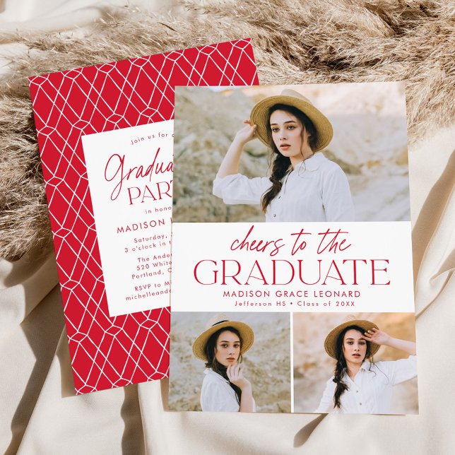 Red | Cheers to the Grad Photo Graduation Party Invitation (Creator Uploaded)