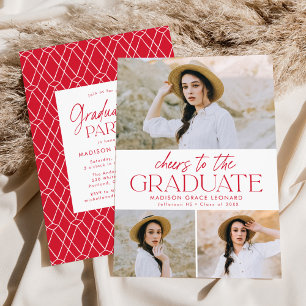Red   Cheers to the Grad Photo Graduation Party Invitation