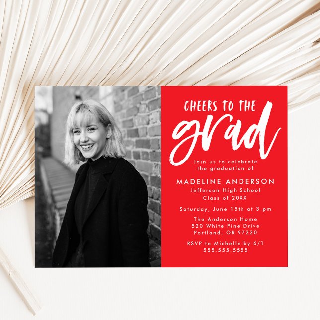 Red | Cheers to the Grad Script Graduation Party Invitation (Creator Uploaded)