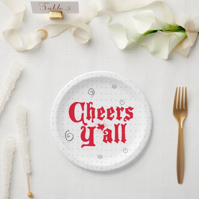 Red Cheers Y'all Paper Plate (Wedding)