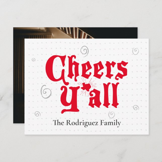 Red Cheers Y'all Photo Holiday Card (Front/Back)