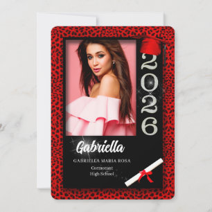 Red Cheetah Print Class of 2025 Graduation Invitat Invitation