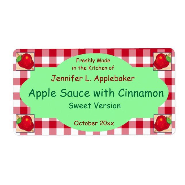 Red Chequerboard and Apple Canning Jar Label (Front)