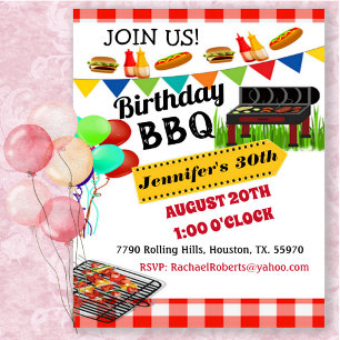 Red Chequered BBQ Birthday  Invitation