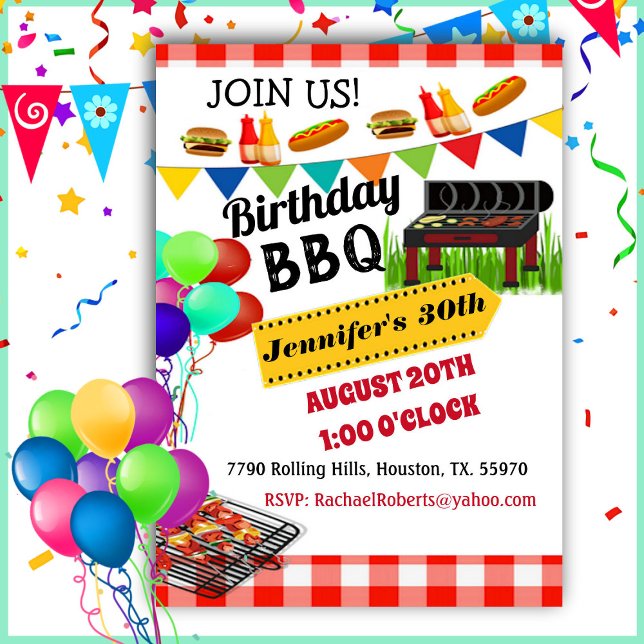 Red Chequered BBQ Birthday  Invitation (Creator Uploaded)