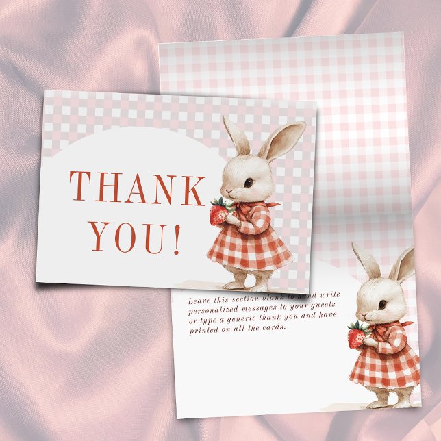 Red Chequered Berry Sweet Bunny Baby Shower Thank You Card (Creator Uploaded)