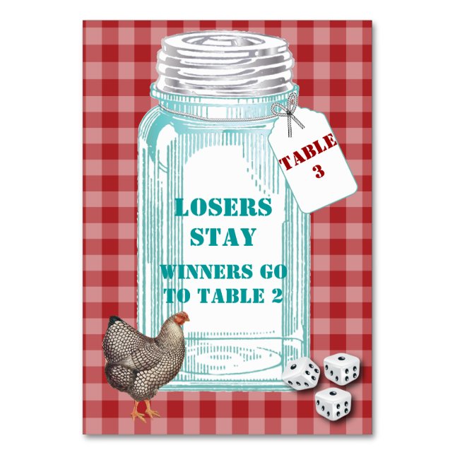 Red Chequered Bunco Dice Table Card #3 (Front)
