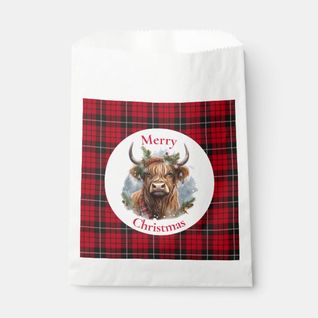 Red Chequered Christmas Highlander Cow Favour Bags (Front)