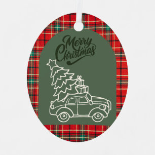 Red Chequered Christmas Metal Tree Decoration