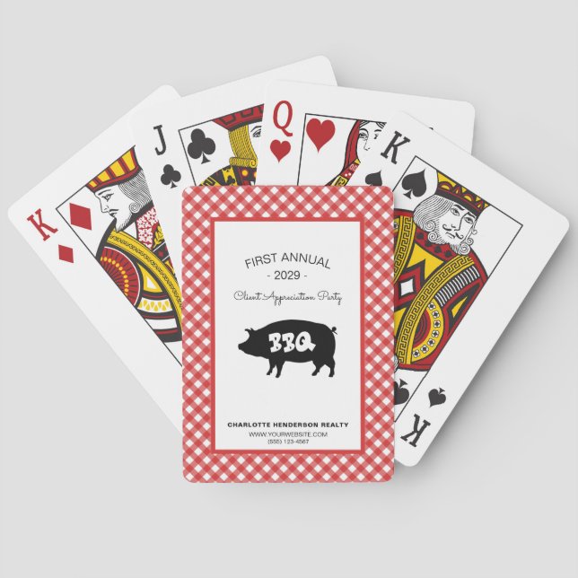 Red Chequered Client Appreciation Party Favour Playing Cards (Back)