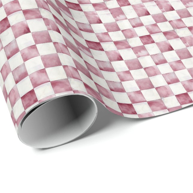 Red Chequered Decorative Gift Wrap Paper (Roll Corner)