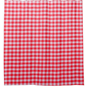 Red chequered fabric closeup , tablecloth texture shower curtain
