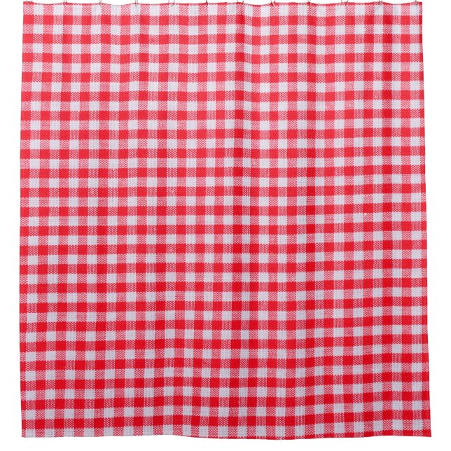 Red chequered fabric closeup , tablecloth texture shower curtain (Front)