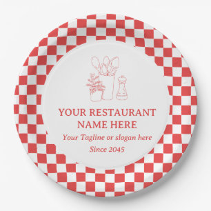 Red Chequered Food Trucks Street Vendors Takeaway Paper Plate