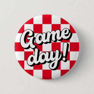 Red Chequered Game Day College Sorority 6 Cm Round Badge