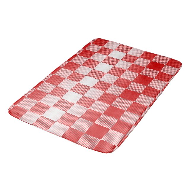 Red Chequered Geometric Bath Mat (Angled)
