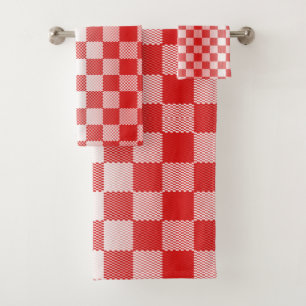 Red Chequered Geometric Bath Towel Set
