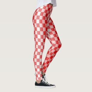 Red Chequered Geometric Leggings