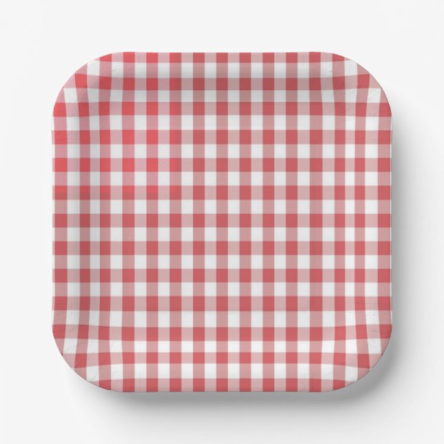 Red Chequered gingham tablecloth pattern bbq Paper Plate (Front)
